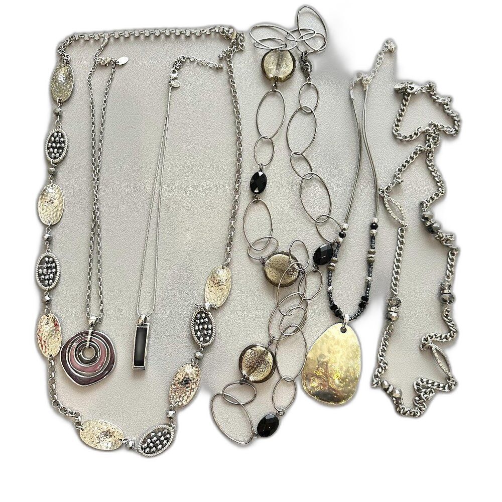 Silver tone Statement Necklace Jewelry Bundle lot - 6 necklaces
